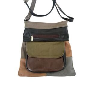 Vintage Mexico Crossbody Bag Patchwork Genuine Leather Pockets Earth Tone